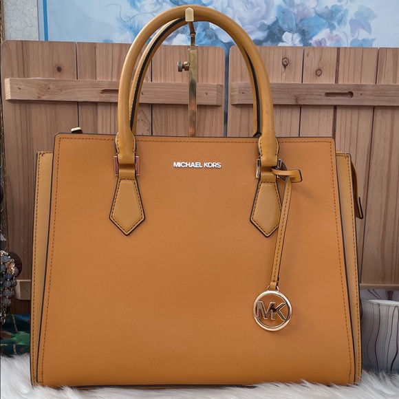 Michael Kors Handbags - Michael Kors Hope large satchel in marigold yellow saffiano leather.